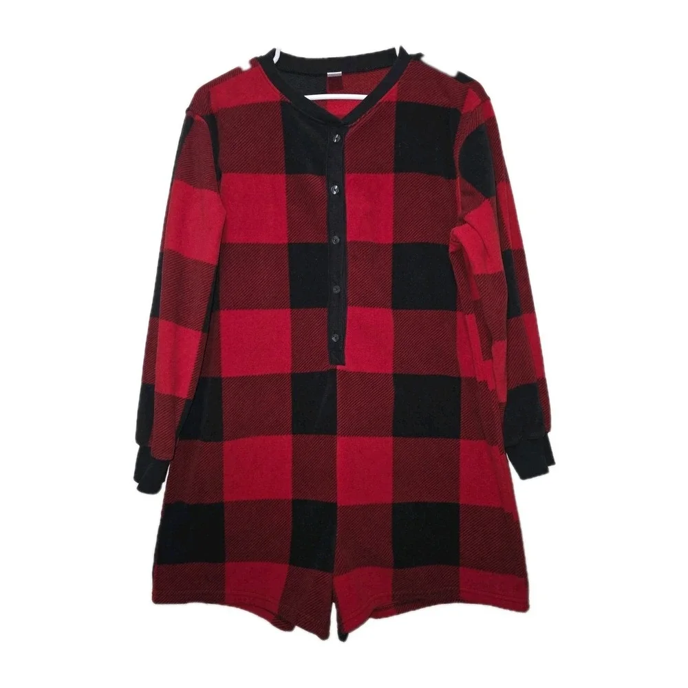 Old Navy Womens Pajamas Sz M ‎ Plaid Fleece Cozy Shortall Romper Shorts 1 Pc